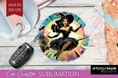 Retro Witch Car Coaster - Halloween Coaster PNG Sublimation Product Image 1