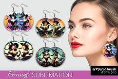 Witch Earrings PNG - Retro Halloween Earrings Sublimation Product Image 1