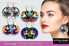 Witch Earrings PNG - Retro Halloween Earrings Sublimation Product Image 1