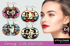 Witch Earrings PNG - Retro Halloween Earrings Sublimation Product Image 1