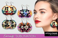 Witch Earrings PNG - Retro Halloween Earrings Sublimation Product Image 1