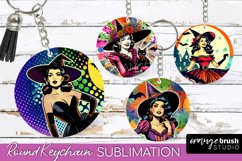 Retro Halloween Keychain - Witch Keychain Sublimation 4 PNG Product Image 1