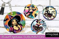 Retro Halloween Keychain - Witch Keychain Sublimation 4 PNG Product Image 1