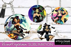 Retro Halloween Keychain - Witch Keychain Sublimation 4 PNG Product Image 1