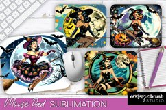 Witch Mouse Pad - Retro Halloween Mousepad Sublimation PNG Product Image 1