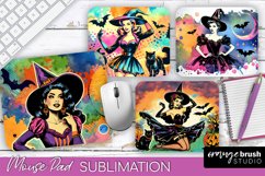 Witch Mouse Pad - Retro Halloween Mousepad Sublimation PNG Product Image 1