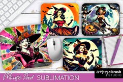 Witch Mouse Pad - Retro Halloween Mousepad Sublimation PNG Product Image 1