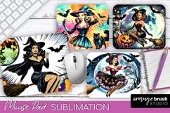 Witch Mouse Pad - Retro Halloween Mousepad Sublimation PNG Product Image 1