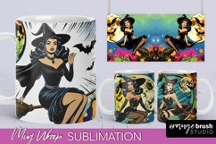 Witch Mug Wrap - Retro Halloween Mug Sublimation Designs Product Image 1