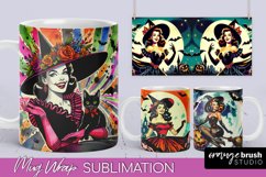 Witch Mug Wrap - Retro Halloween Mug Sublimation Designs Product Image 1