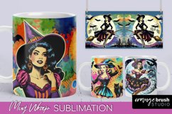 Witch Mug Wrap - Retro Halloween Mug Sublimation Designs Product Image 1
