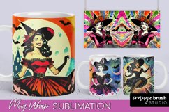 Witch Mug Wrap - Retro Halloween Mug Sublimation Designs Product Image 1