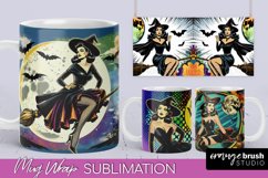Witch Mug Wrap - Retro Halloween Mug Sublimation Designs Product Image 1