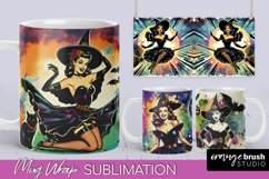 Witch Mug Wrap - Retro Halloween Mug Sublimation Designs Product Image 1