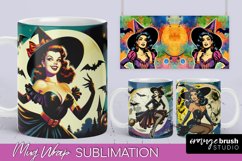 Witch Mug Wrap - Retro Halloween Mug Sublimation Designs Product Image 1