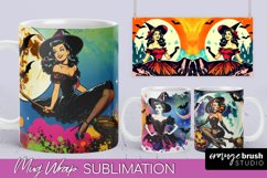 Witch Mug Wrap - Retro Halloween Mug Sublimation Designs Product Image 1