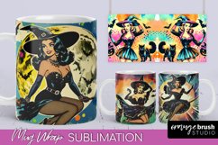 Witch Mug Wrap - Retro Halloween Mug Sublimation Designs Product Image 1