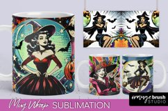 Witch Mug Wrap - Retro Halloween Mug Sublimation Designs Product Image 1