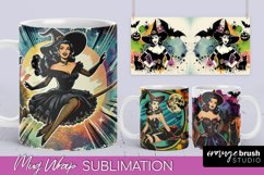 Witch Mug Wrap - Retro Halloween Mug Sublimation Designs Product Image 1