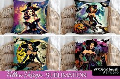 Witch Pillow Cover - Retro Halloween Pillow Sublimation PNG Product Image 1