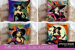 Witch Pillow Cover - Retro Halloween Pillow Sublimation PNG Product Image 1