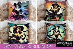 Witch Pillow Cover - Retro Halloween Pillow Sublimation PNG Product Image 1