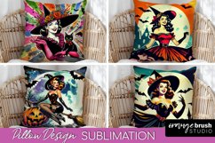 Witch Pillow Cover - Retro Halloween Pillow Sublimation PNG Product Image 1