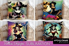 Witch Pillow Cover - Retro Halloween Pillow Sublimation PNG Product Image 1