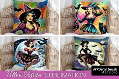 Witch Pillow Cover - Retro Halloween Pillow Sublimation PNG Product Image 1