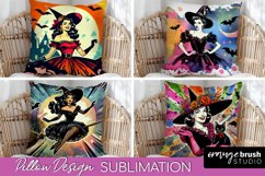 Witch Pillow Cover - Retro Halloween Pillow Sublimation PNG Product Image 1
