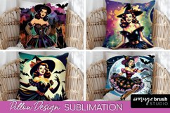 Witch Pillow Cover - Retro Halloween Pillow Sublimation PNG Product Image 1