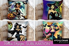 Witch Pillow Cover - Retro Halloween Pillow Sublimation PNG Product Image 1