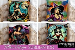 Witch Pillow Cover - Retro Halloween Pillow Sublimation PNG Product Image 1
