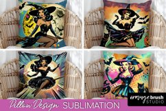 Witch Pillow Cover - Retro Halloween Pillow Sublimation PNG Product Image 1