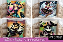 Witch Pillow Cover - Retro Halloween Pillow Sublimation PNG Product Image 1
