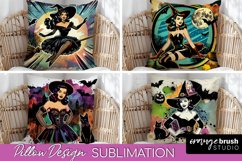 Witch Pillow Cover - Retro Halloween Pillow Sublimation PNG Product Image 1