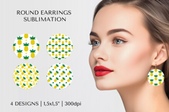 Pineapple earrings sublimation. Summer round earrings PNG 14 Product Image 1