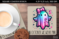 Neon Iridescent Ghost|Breast Cancer Awareness Square Coaster Product Image 1