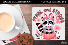 Vintage Raccoon|Breast Cancer Awareness Square Coaster Product Image 1