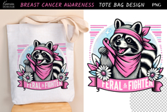 Retro Raccoon|Breast Cancer Awareness Tote Bag Sublimation Product Image 1