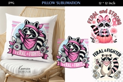 Feral and Fighter Raccoon Breast Cancer Awareness Pillow Product Image 1