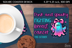 Neon Iridescent Ghost|Breast Cancer Awareness Square Coaster Product Image 1