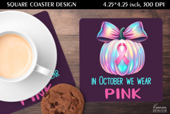 Iridescent Pumpkin|Breast Cancer Awareness Square Coaster Product Image 1