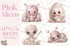 Alien Easter Clipart, Cute Pink Alien Easter Eggs, Soft Png Product Image 1