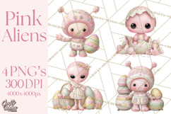Alien Easter Clipart, Cute Pink Alien Easter Eggs, Soft Png Product Image 1