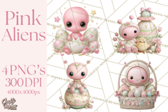 Alien Easter Clipart, Cute Pink Alien Easter Eggs, Soft Png Product Image 1
