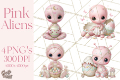 Alien Easter Clipart, Cute Pink Alien Easter Eggs, Soft Png Product Image 1
