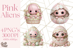 Alien Easter Clipart, Cute Pink Alien Easter Eggs, Soft Png Product Image 1