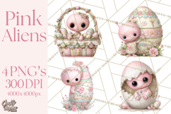Alien Easter Clipart, Cute Pink Alien Easter Eggs, Soft Png Product Image 1