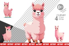 Pink Alpaca Valentine Clipart Product Image 1